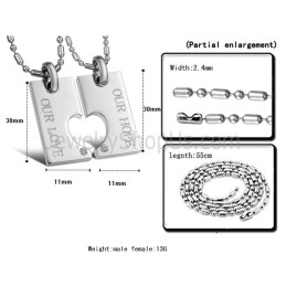 Μενταγιόν "Our Hope & Our Love" Από Ασήμι Τιτανίου Για Εραστές Με Στρας Και Δωρεάν Αλυσίδες C602