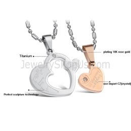 Μενταγιόν Sweetheart Lovers Από Τιτάνιο Σε Ροζ Χρυσό Και Ασήμι Με Στρας Και Δωρεάν Αλυσίδες C600