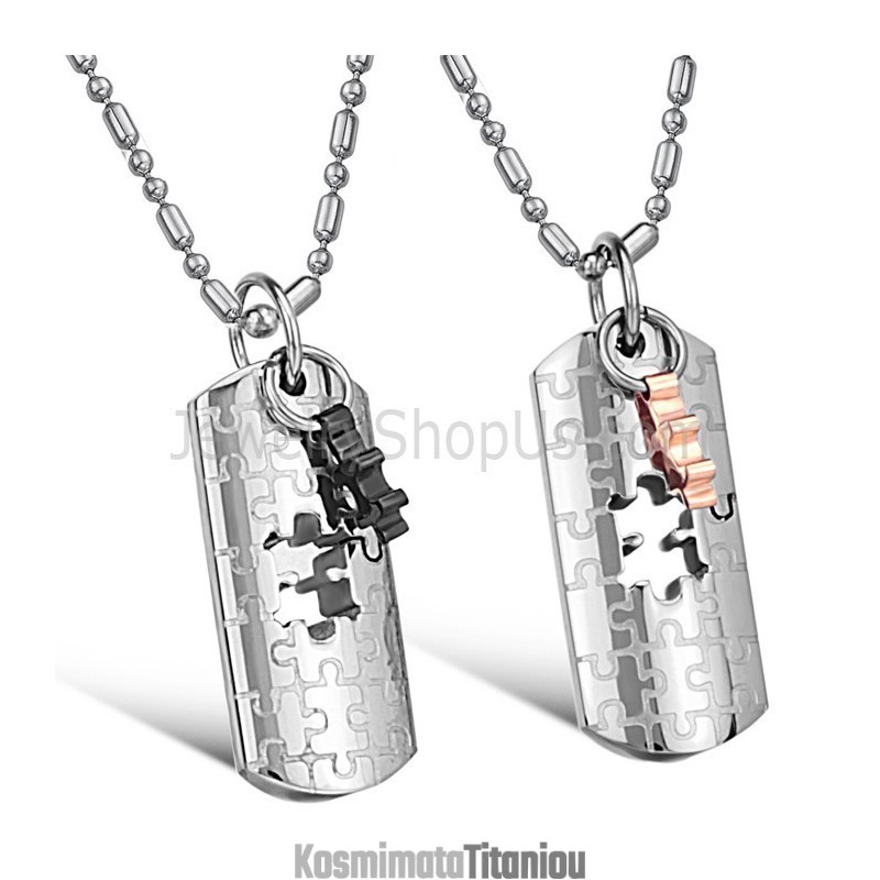 Μενταγιόν Για Τους Λάτρεις Του Παζλ Από Τιτάνιο Σε Ροζ Χρυσό Και Μαύρο Χρώμα Με Δωρεάν Αλυσίδες C625