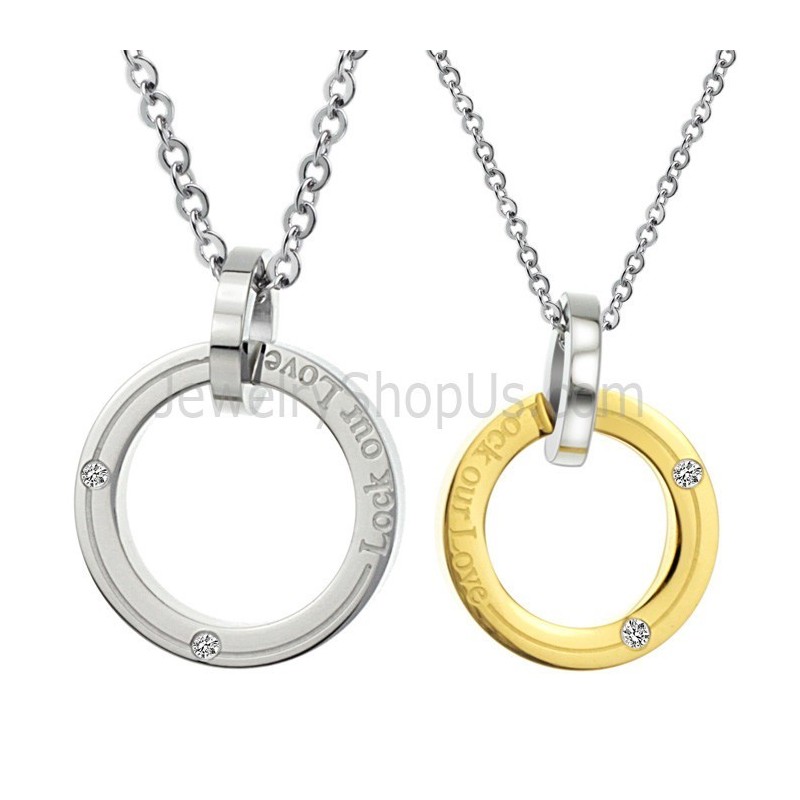 Δαχτυλίδια Από Τιτάνιο Σε Ασήμι Και Χρυσό "Lock Our Love" Μενταγιόν Για Ερωτευμένους Με Διαμάντια Και Δωρεάν Αλυσίδες C350