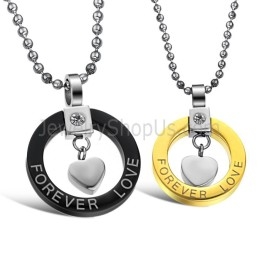 Μενταγιόν "Forever Love" Από Τιτάνιο Σε Μαύρο Και Χρυσό Χρώμα Με Στρας Και Δωρεάν Αλυσίδες 280