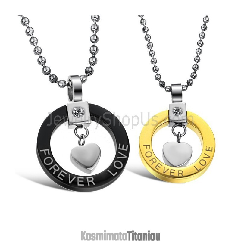 Μενταγιόν "Forever Love" Από Τιτάνιο Σε Μαύρο Και Χρυσό Χρώμα Με Στρας Και Δωρεάν Αλυσίδες 280 Μενταγιόν "Forever Love" Από Τιτάνιο Σε Μαύρο Και Χρυσό Χρώμα Με Στρας Και Δωρεάν Αλυσίδες 280