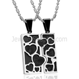 Μενταγιόν Love Jigsaw Lovers Από Ασήμι Τιτανίου Και Μαύρο Με Δωρεάν Αλυσίδες C733