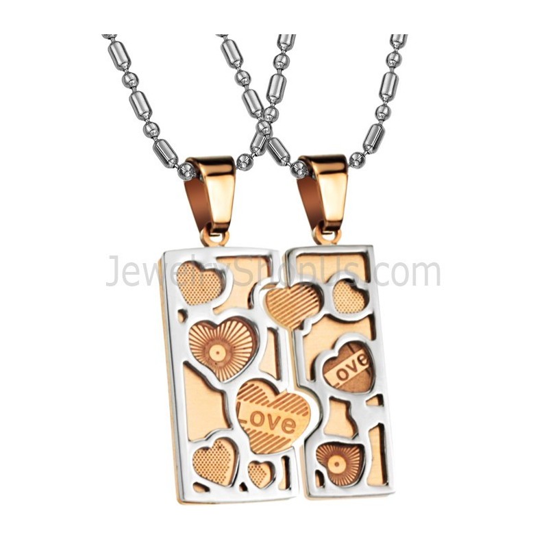 Μενταγιόν Love Jigsaw Lovers Από Τιτάνιο Σε Ροζ Χρυσό Με Αλυσίδες C733