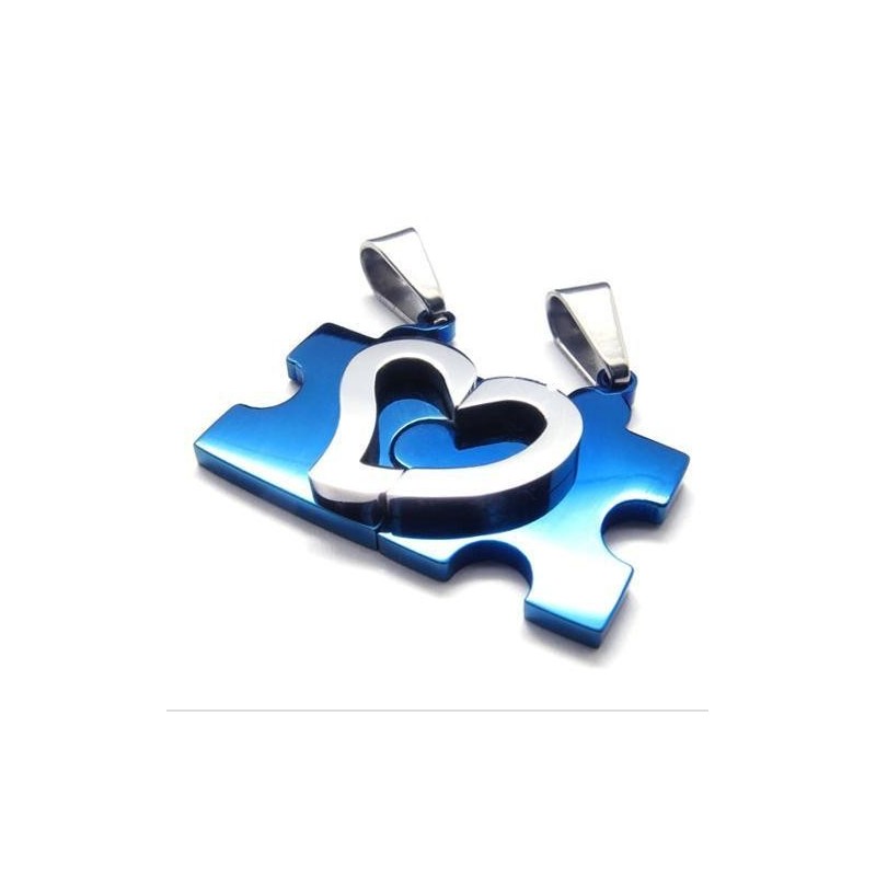 1 Ζευγάρι Κολιέ Από Τιτάνιο Σε Μπλε Χρώμα Με Καρδιά Και Ατσάλι
