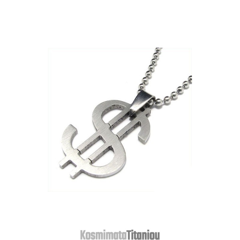 Κολιέ Cool Man Dollar Symbol Pure Titanium Μενταγιόν, Χωρίς Αλυσίδα Κολιέ Cool Man Dollar Symbol Pure Titanium Μενταγιόν, Χωρίς Αλυσίδα