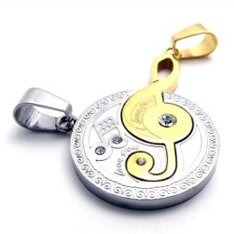Χρυσό Μενταγιόν Από Τιτάνιο Με Μουσική Νότα Και Διαμάντια Diamond Lovers