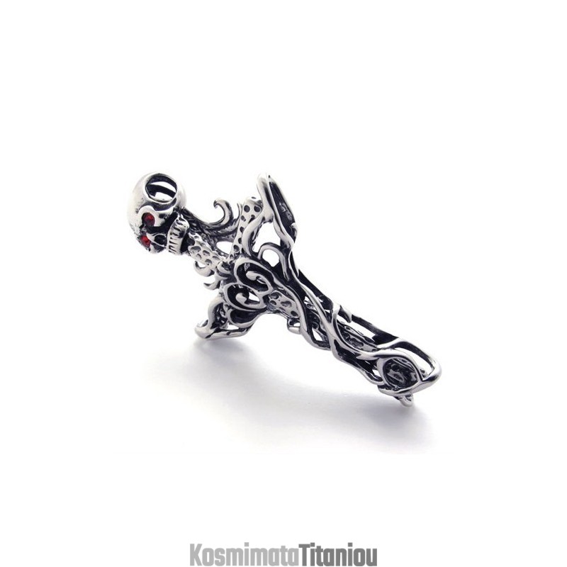 Σταυρωτό Κρανίο Με Κόκκινο Διαμάντι Από Τιτάνιο
