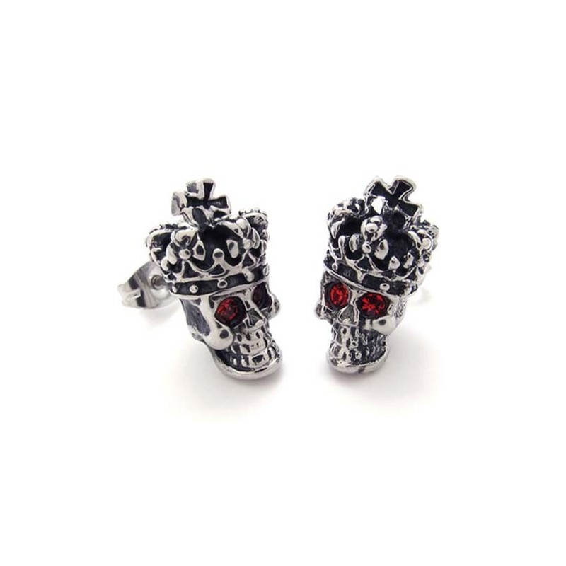 Σκουλαρίκια Από Τιτάνιο Με Κόκκινο Διαμάντι Και Στέμμα Κρανίου