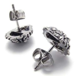 Σκουλαρίκια Από Τιτάνιο Με Κόκκινο Διαμάντι Και Λιοντάρι