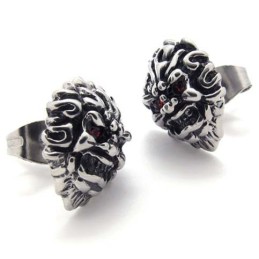 Σκουλαρίκια Από Τιτάνιο Με Κόκκινο Διαμάντι Και Λιοντάρι