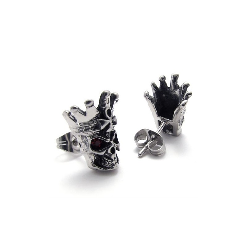 Σκουλαρίκια Από Τιτάνιο Με Κόκκινο Διαμάντι Και Κρανίο