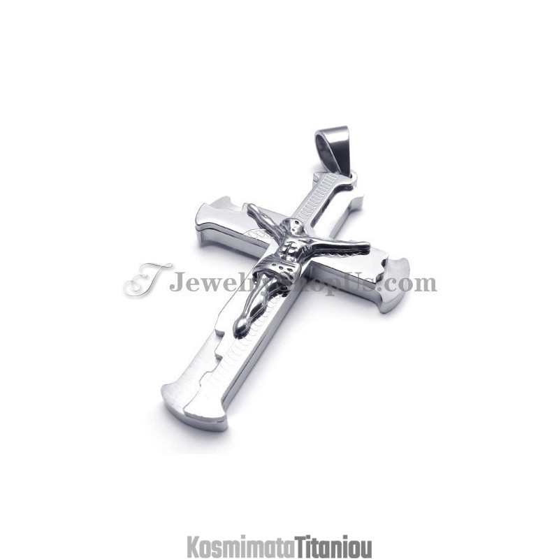 Κλασικό Μενταγιόν Από Τιτάνιο Με Σταυρό Του Ιησού