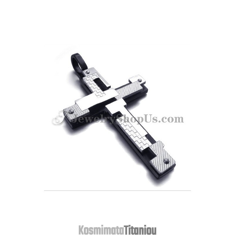 Μοντέρνο Μαύρο Μενταγιόν Σταυρού Από Τιτάνιο