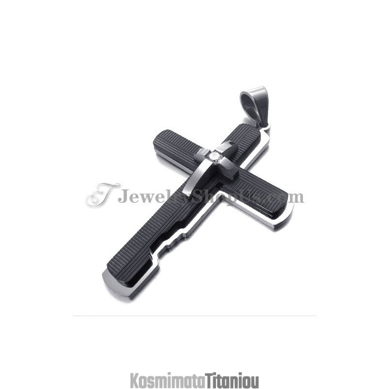 Μαύρο Μενταγιόν Σταυρού Από Τιτάνιο