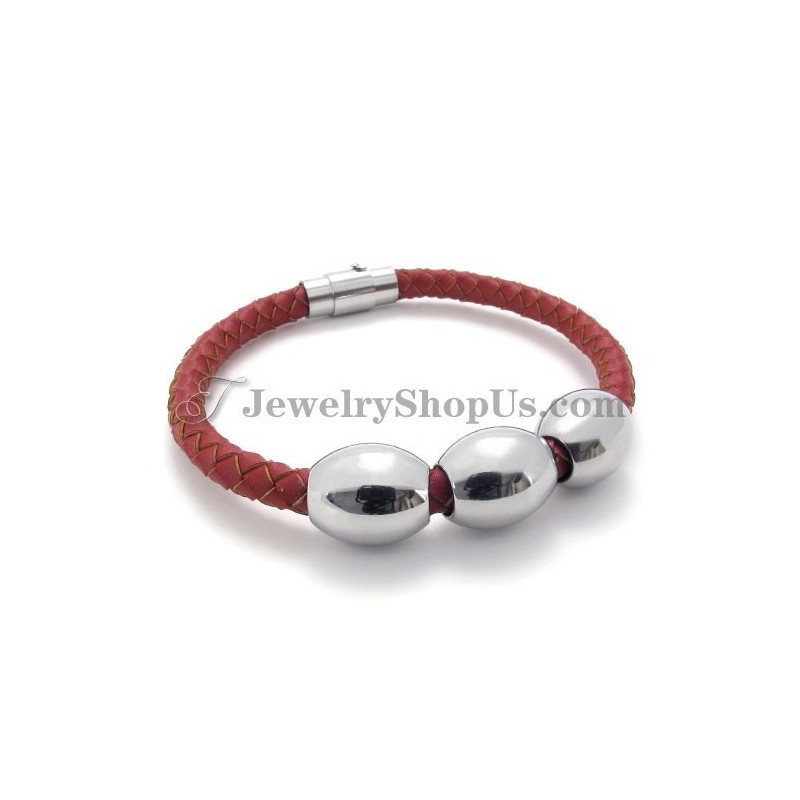 Κόκκινο Βραχιόλι Από Τιτάνιο Και Δέρμα