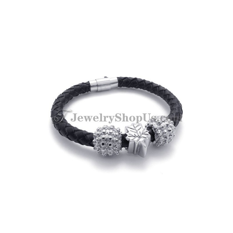 Μαύρο Βραχιόλι Από Τιτάνιο Και Δέρμα