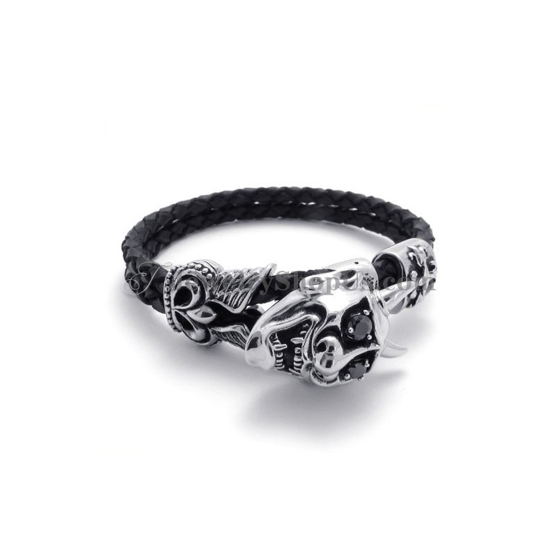 Μαύρο Δερμάτινο Βραχιόλι Με Τιτάνιο