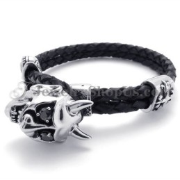 Μαύρο Δερμάτινο Βραχιόλι Με Τιτάνιο