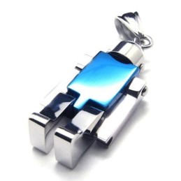 Ανδρικό Μπλε Ασημένιο Κολιέ Μενταγιόν Robot Pure Titanium